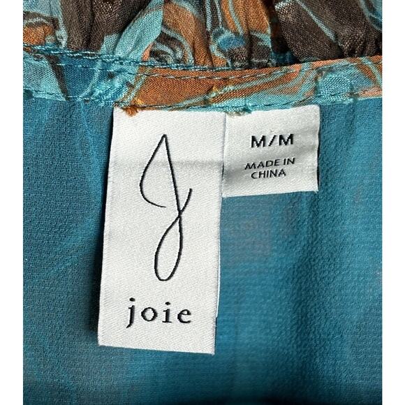 Joie Blouse Fall Leaves Long Sleeve Green Swiss Dots Size Medium Lined Foliage - Picture 7 of 9